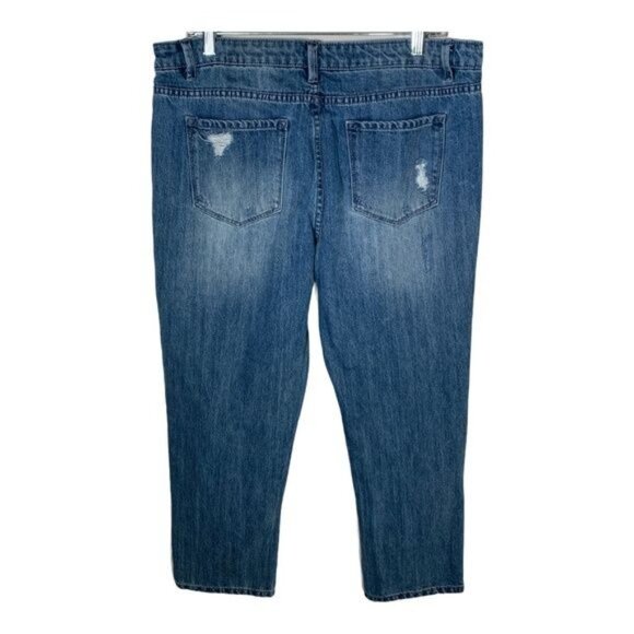 Rachel Roy Straight Ankle Jeans Size 32 High Rise Ripped Blue Denim - Picture 2 of 9